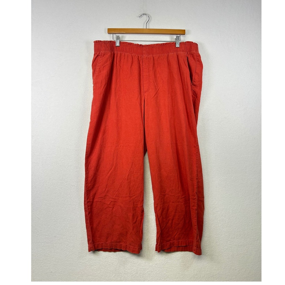 Old Navy Womens XL Tall Orange Linen‎ Blend Wide Leg Cropped Pants Elastic Waist